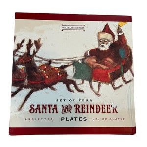 Set of 4 Williams-Sonoma 2011 SANTA & HIS REINDEER  8-1/4" Salad Dessert Plates